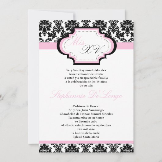 12x18 Light Pink Damask Quinceanera Einladung (Vorderseite)
