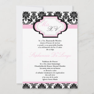 12x18 Light Pink Damask Quinceanera Einladung
