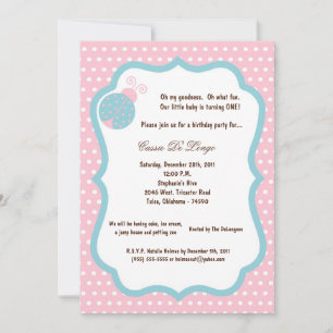 12x18 Light Pink Lady Bug Geburtstagsparty Einladu Einladung