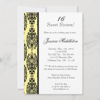 12x18 Light Yellow Damask Geburtstagsparty Einladu Einladung