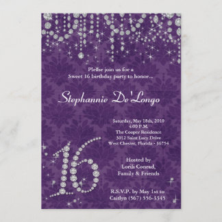12x18 lila Diamant-Bonbon 16 Geburtstags-Einladung Einladung
