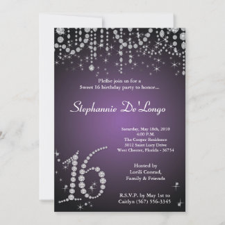 12x18 Lila Diamond Sweet 16 Geburtstag Einladung