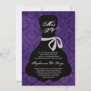 12x18 Lila Kleid Quinceanera Geburtstagseinladung Einladung