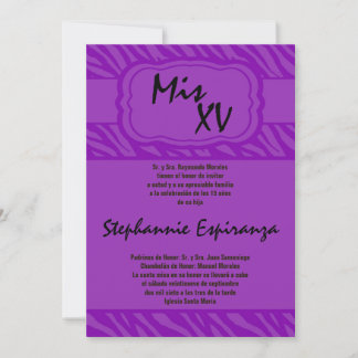 12x18 Lila Zebra Print Quinceanera 15 Einladung