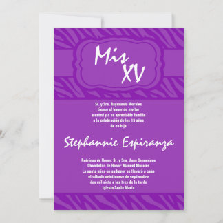 12x18 Lila Zebra Print Quinceanera 15 Einladung