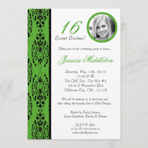 12x18 Lime Green Damask 16 Geburtstagsparty Einlad Einladung