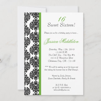 12x18 Lime Green Damask Geburtstagspartei Einladun Einladung