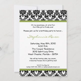12x18 Lime Green Damask Geburtstagspartei Einladun Einladung