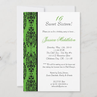 12x18 Lime Green Damask Geburtstagsparty Einladung