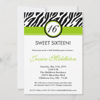 12x18 Lime Green Zebra 16. Geburtstag Einladung