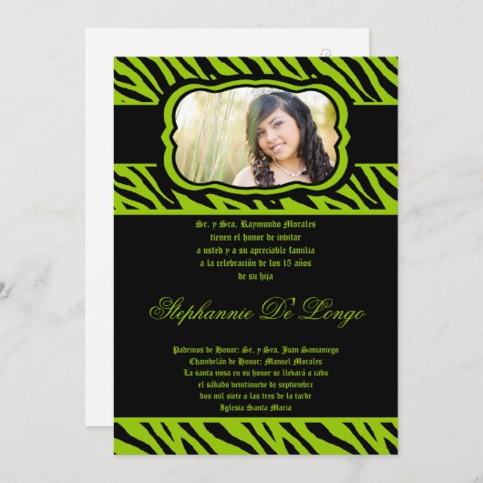 12x18 Lime Green Zebra Print Quinceanera Einladung (Vorne/Hinten)
