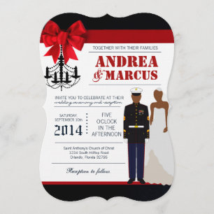 12x18 Marine African Ame Uniform Wedding Einladung
