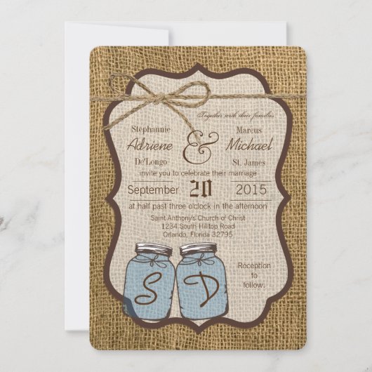 12x18 Mason Jar Burlap Country Wedding Einladung (Vorderseite)
