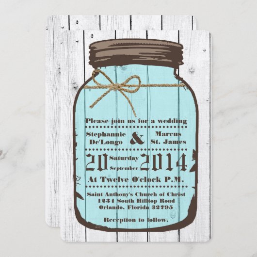 12x18 Mason Jar Wood Wash Land Einladung Hochzeit (Vorne/Hinten)