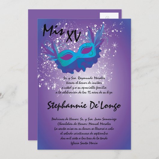 12x18 Masquerade Quinceanera Birthday Einladung (Vorne/Hinten)