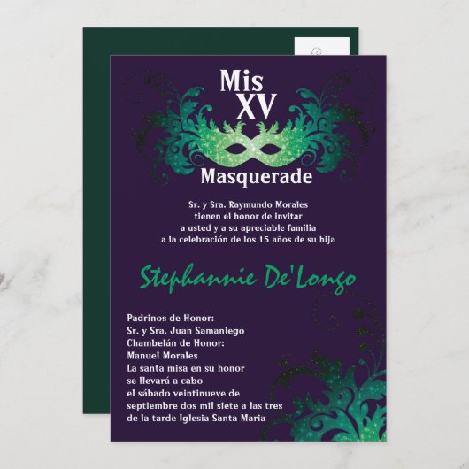 12x18 Masquerade Quinceanera Birthday Einladung (Vorne/Hinten)