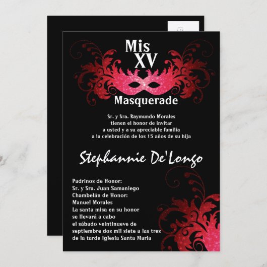 12x18 Masquerade Quinceanera Birthday Einladung (Vorne/Hinten)
