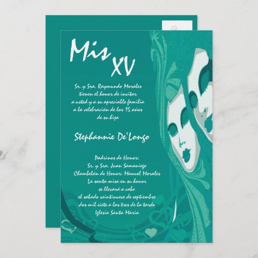 12x18 Masquerade Quinceanera Birthday Einladung (Vorne/Hinten)