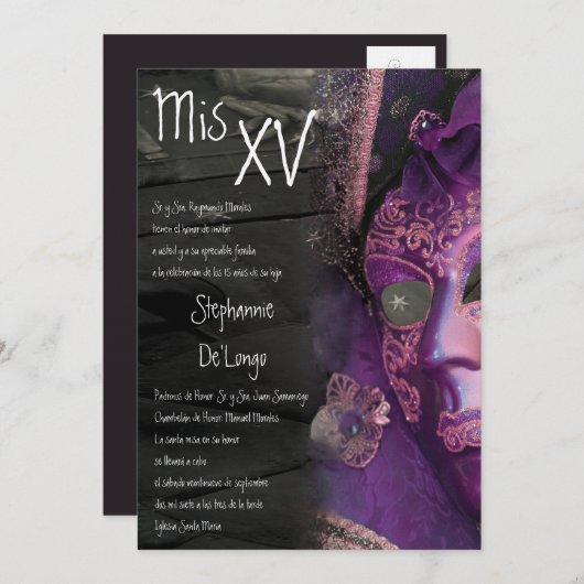 12x18 Masquerade Quinceanera Birthday Einladung (Vorne/Hinten)