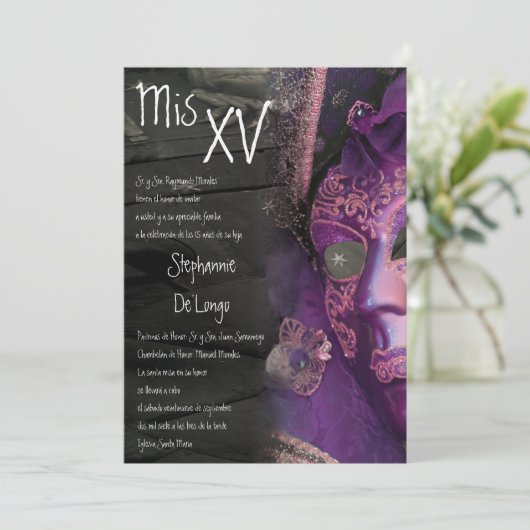 12x18 Masquerade Quinceanera Birthday Einladung (Stehend Vorderseite)