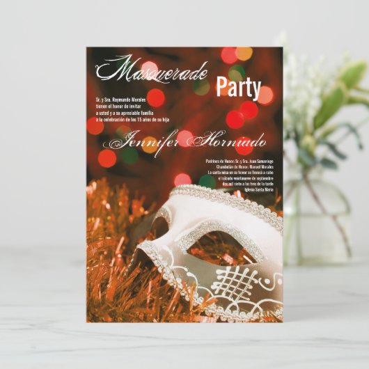 12x18 Masquerade Quinceanera Birthday Einladung (Stehend Vorderseite)