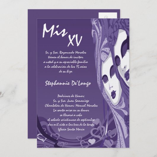 12x18 Masquerade Quinceanera Birthday Einladung (Vorne/Hinten)