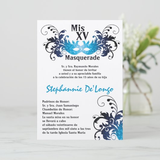 12x18 Masquerade Quinceanera Birthday Einladung (Stehend Vorderseite)