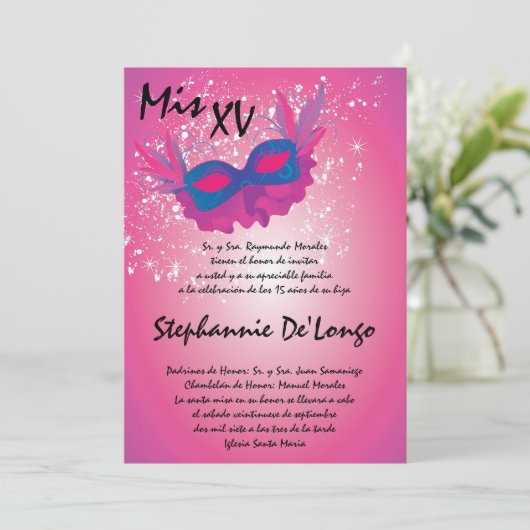 12x18 Masquerade Quinceanera Birthday Einladung (Stehend Vorderseite)