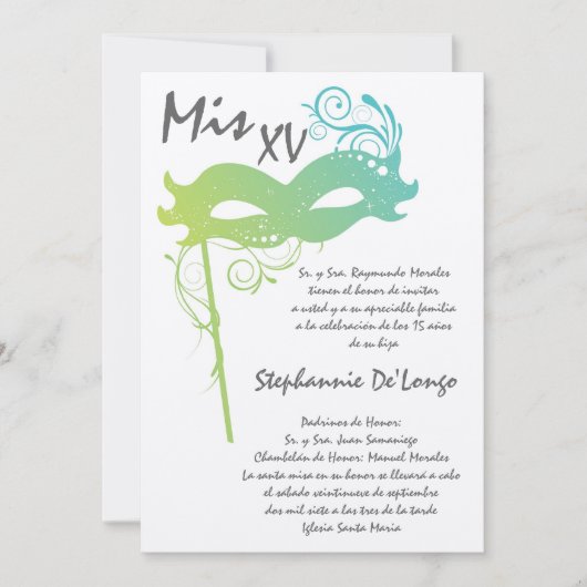 12x18 Masquerade Quinceanera Birthday Einladung (Vorderseite)