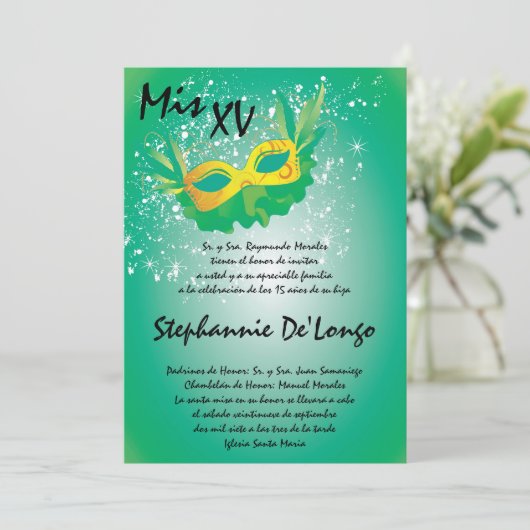 12x18 Masquerade Quinceanera Birthday Einladung (Stehend Vorderseite)
