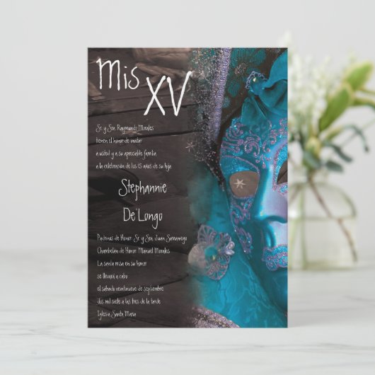 12x18 Masquerade Quinceanera Birthday Einladung (Stehend Vorderseite)