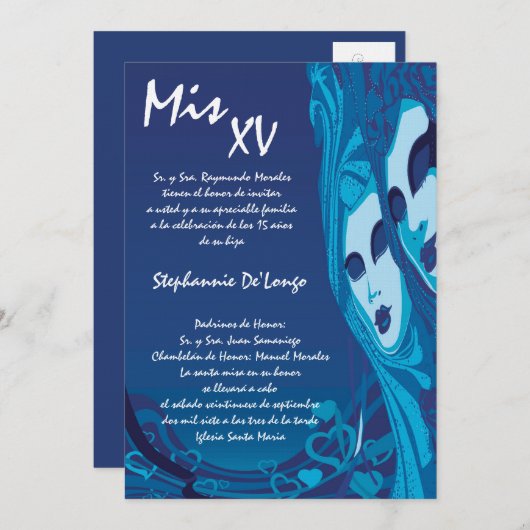 12x18 Masquerade Quinceanera Birthday Einladung (Vorne/Hinten)