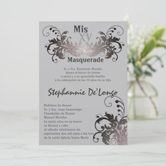 12x18 Masquerade Quinceanera Birthday Einladung (Stehend Vorderseite)