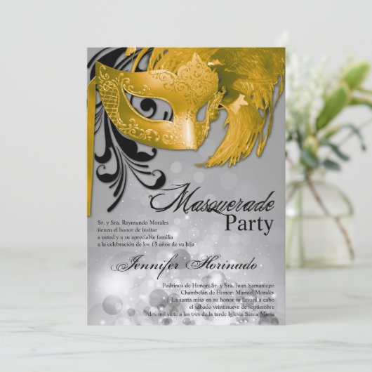12x18 Masquerade Quinceanera Birthday Einladung (Stehend Vorderseite)