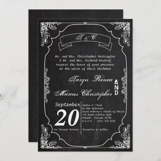 12x18 Modern Chalkboard Vintage Hochzeit Einladung (Vorne/Hinten)