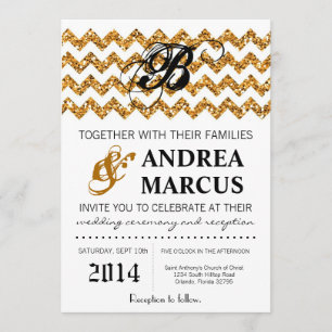 12x18 Modern Gold Glitzer Zickzack Hochzeit Einlad Einladung