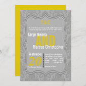 12x18 Modern Gray Damask Gelbe Hochzeitseinladung Einladung (Vorne/Hinten)