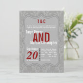 12x18 Modern Gray Damask Red Wedding Einladung (Stehend Vorderseite)