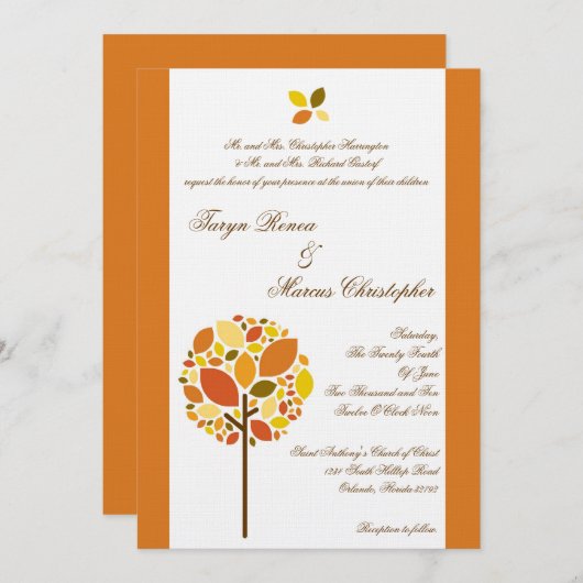 12x18 Modern Herbstbaum Linen Hochzeit Einladung (Vorne/Hinten)