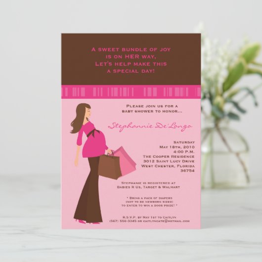 12x18 Modern Mod Mama Shopping Baby Shower Einladu Einladung (Stehend Vorderseite)