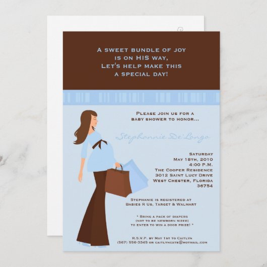 12x18 Modern Mod Mama Shopping Baby Shower Einladu Einladung (Vorne/Hinten)