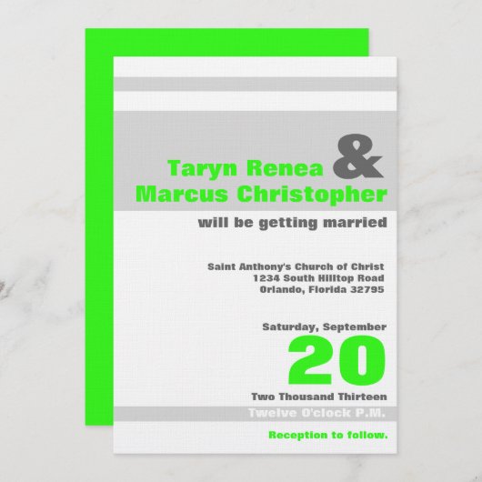 12x18 Modern Neon Green Stripe Hochzeit Einladung (Vorne/Hinten)