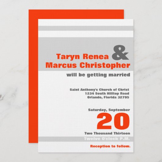 12x18 Modern Neon Orange Stripe Hochzeit Einladung (Vorne/Hinten)