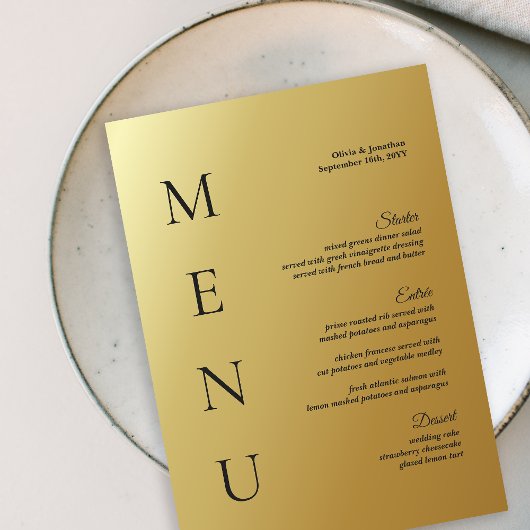 12x18" Modern Ombre Gold WedelTable Menu Card Einladung
