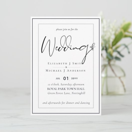12x18 Modern Script Overlay Budget Hochzeit lädt e (Stehend Vorderseite)
