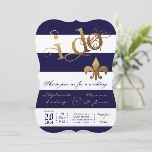 12x18 Modern Stripe Fleur De Leis Einladung zur Ho (Stehend Vorderseite)