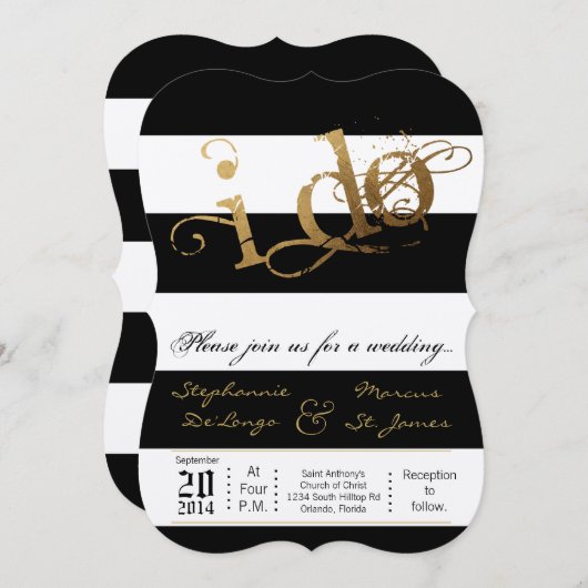 12x18 Modern Stripe Schwarz-weiß Hochzeitseinladun Einladung (Vorne/Hinten)