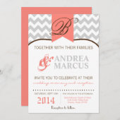 12x18 moderner Zickzack Streifen-korallenrote Einladung (Vorne/Hinten)