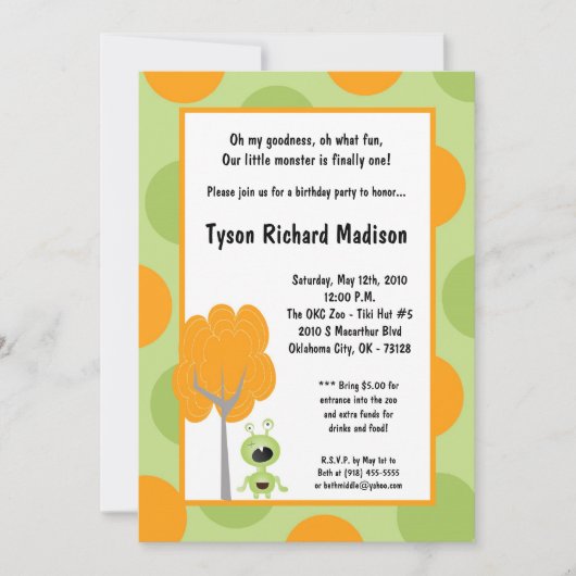 12x18 Monster Geburtstagsparty Einladung (Vorderseite)