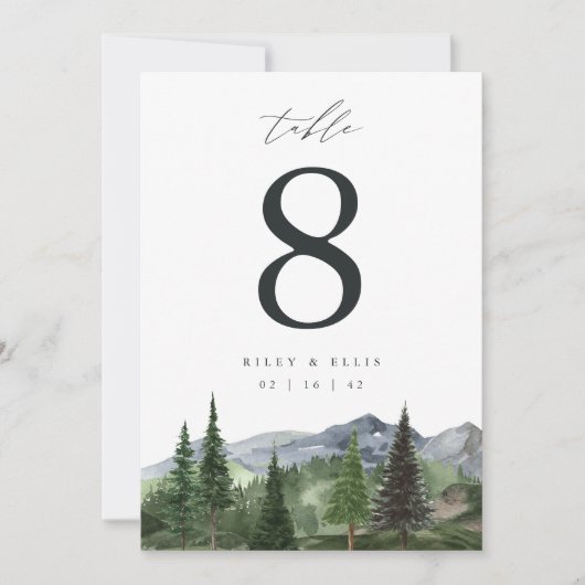 12x18 Mountain Forest Wedding Tischnummer Card (Vorderseite)
